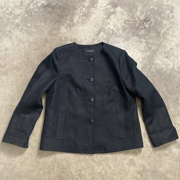 Talbots Blazer‎ Womens 10P Linen Black Collarless 4 Button Front Lightweight - Picture 1 of 9